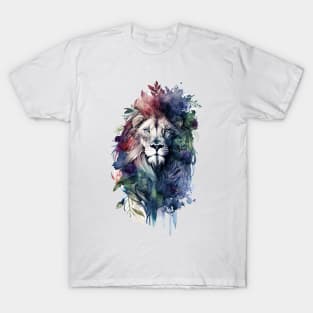 Ornamental Watercolored Lion Floral Mane T-Shirt